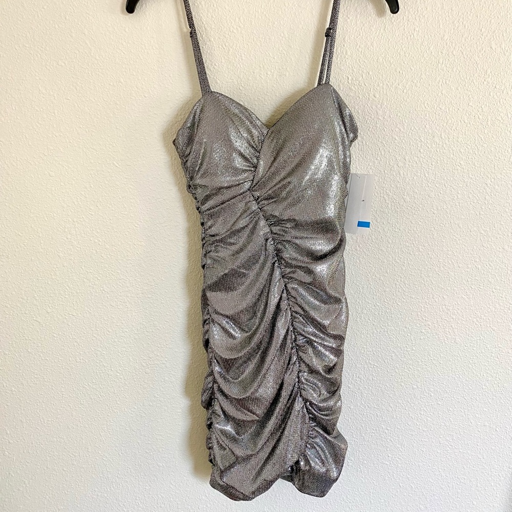 Silver Ruched Mini Dress
